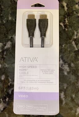 New Ativa High Speed HDMI Cable 6 Foot Black Item 833-385